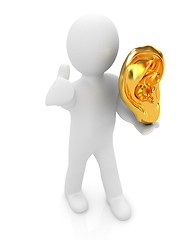 Image showing 3d man with ear gold 3d rende