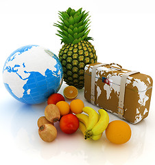 Image showing Citrus,earth and traveler's suitcase 