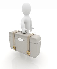 Image showing Leather suitcase for travel with 3d man 