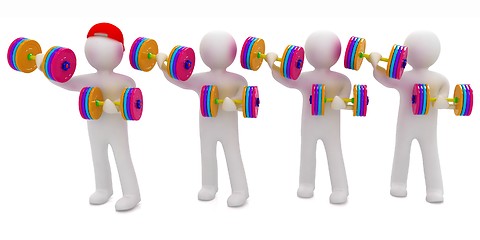 Image showing 3d mans with colorfull dumbbells 