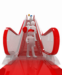 Image showing Escalator and 3d mans with colorfull balloons 