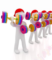 Image showing 3d mans with colorfull dumbbells 