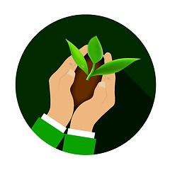 Image showing Hands holding young plant.