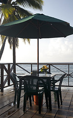 Image showing patio restaurant bar over Caribbean sea resort Big Corn Island N