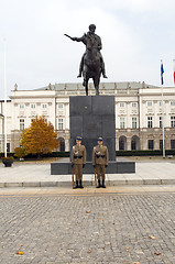 Image showing editorial presidential palace Koniecpolski Palace with lion stat