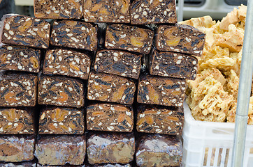 Image showing homemade bread with dried fruit bunch market stall 