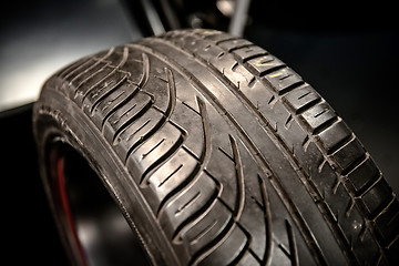 Image showing New car tyre closeup photo