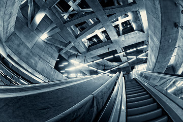 Image showing Moving escalator in the business center