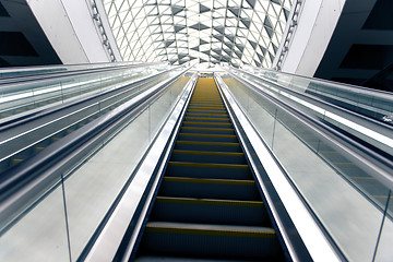 Image showing Moving escalator in the business center