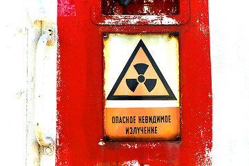 Image showing Radioactivity sign on a shelter door