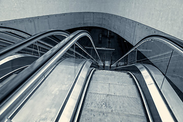 Image showing Moving escalator in the business center