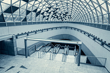 Image showing Moving escalator in the business center