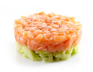 Image showing fresh salmon and cucumber tartare