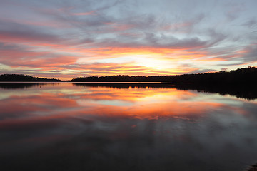 Image showing Sunrise reflections Narrabeen Lakes NSW Australia