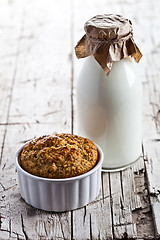 Image showing bottle of milk and fresh baked bread