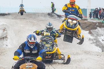 Image showing Racing of snowmobiles