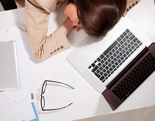 Image showing woman sleeps with computer