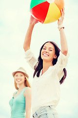 Image showing girls playing ball on the beach