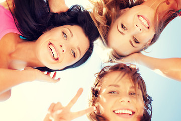 Image showing girls faces with shades looking down