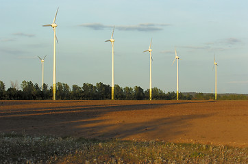 Image showing windpark in sunset