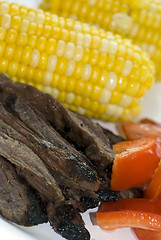 Image showing skirt steak with corn and red peppers