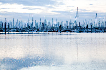 Image showing Masts of sailing boats in marina near Saint Malo