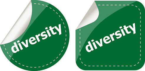 Image showing diversity word on stickers button set, label