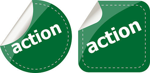 Image showing action stickers set, icon button isolated on white