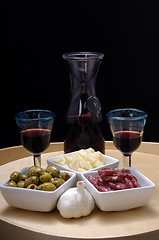 Image showing Tapas and red wine