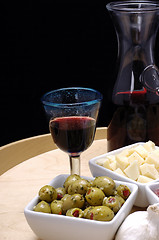 Image showing Tapas and red wine