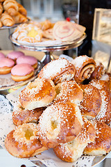 Image showing Sweet buns and donuts and croissants