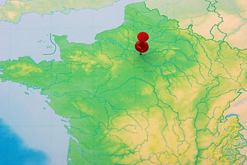 Image showing Pushpin on map of France