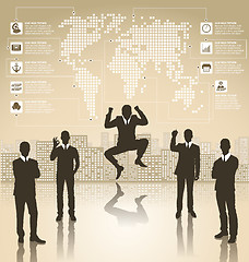 Image showing Business Concept Silhouettes With Infographics Earth Map