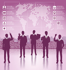 Image showing Business Concept Silhouettes With Infographics Earth Map