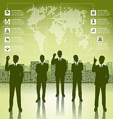 Image showing Business Concept Silhouettes With Infographics Earth Map