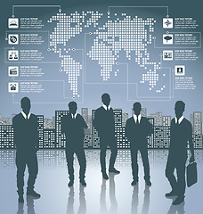 Image showing Business Concept Silhouettes With Infographics Earth Map