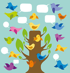 Image showing Vector Card With Birds And Tree