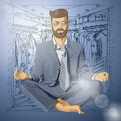 Image showing Vector Hipster Businessman in Lotus Pose Meditating