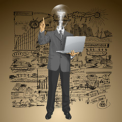 Image showing Vector Lamp Head Business Man Shows Something With Finger