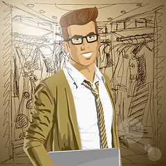 Image showing Vector Hipstar Man With Laptop in His Hands