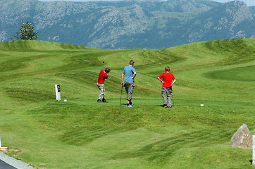 Image showing three golfers