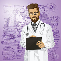 Image showing Vector Hipster Doctor Man With Clipboard