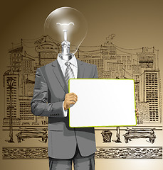 Image showing Vector Lamp Head Business Man with Empty Write Board