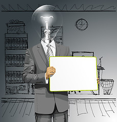 Image showing Vector Lamp Head Business Man with Empty Write Board