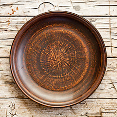 Image showing empty brown ceramic plate