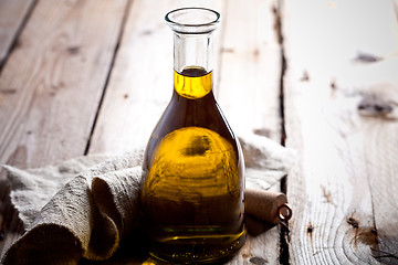 Image showing fresh olive oil in bottle 