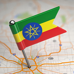 Image showing Ethiopia Small Flag on a Map Background.