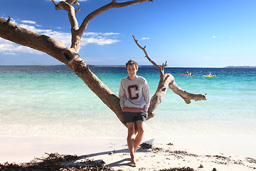 Image showing Teen boy enjoying tropical beach  leisure vacation holiday