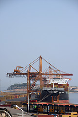 Image showing ship loading at cargo port