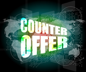 Image showing counter offer words on digital screen background with world map